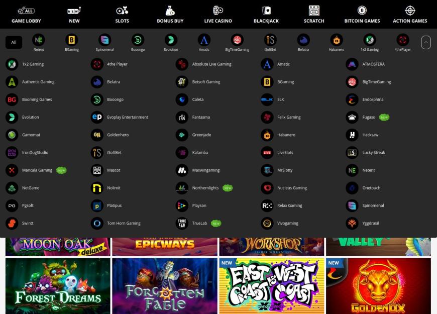 Udvalget af spil og software hos Playamo